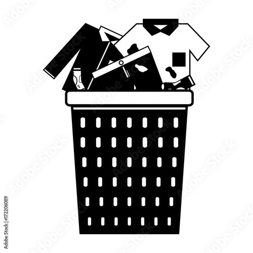 contour basket design with dirty clothes inside vector illustration