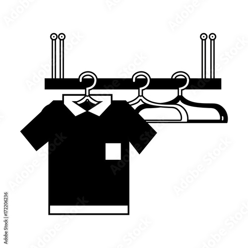 contour shelf design with clothes hanging icon vector illustration