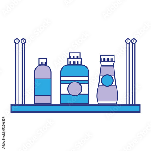 shelf with softener and detergent liquid bottle vector illustration