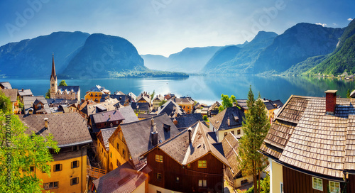 Great views of the lake and Hallstatter. Location place (unesco heritage), Austria, Europe. photo