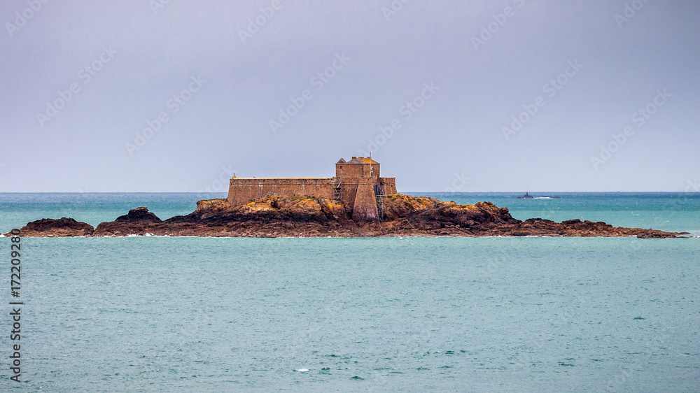 Saint Malo beach, Fort National during Low Tide. Brittany, France, Europe. Saint Malo beach, Fort National during Low Tide. Brittany, France, Europe.