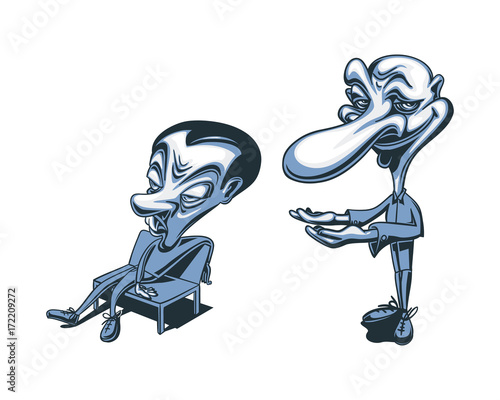 Cartoon Caricature Man Presenting Lazy Relaxing Useless Character Sitting Chair