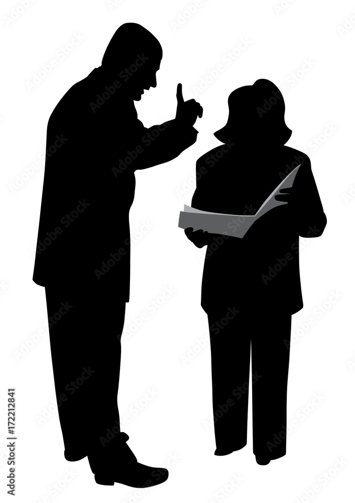 Male boss giving order instruction or warning his female employee