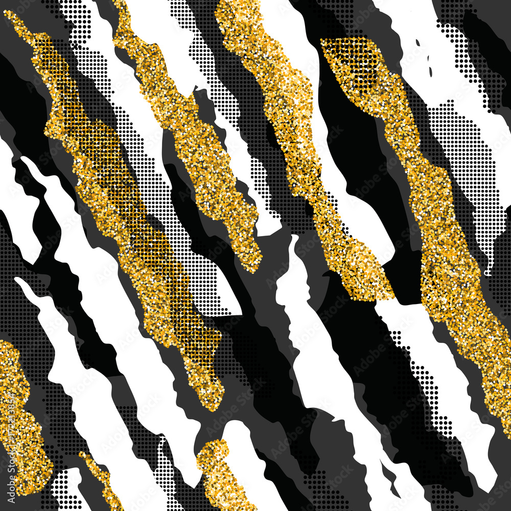 Fototapeta Gold glitter abstract art 80s seamless pattern