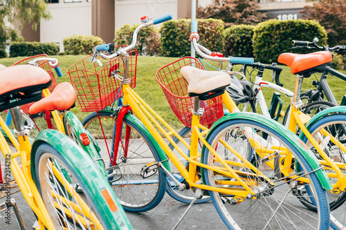 coloful bikes of google campus, california