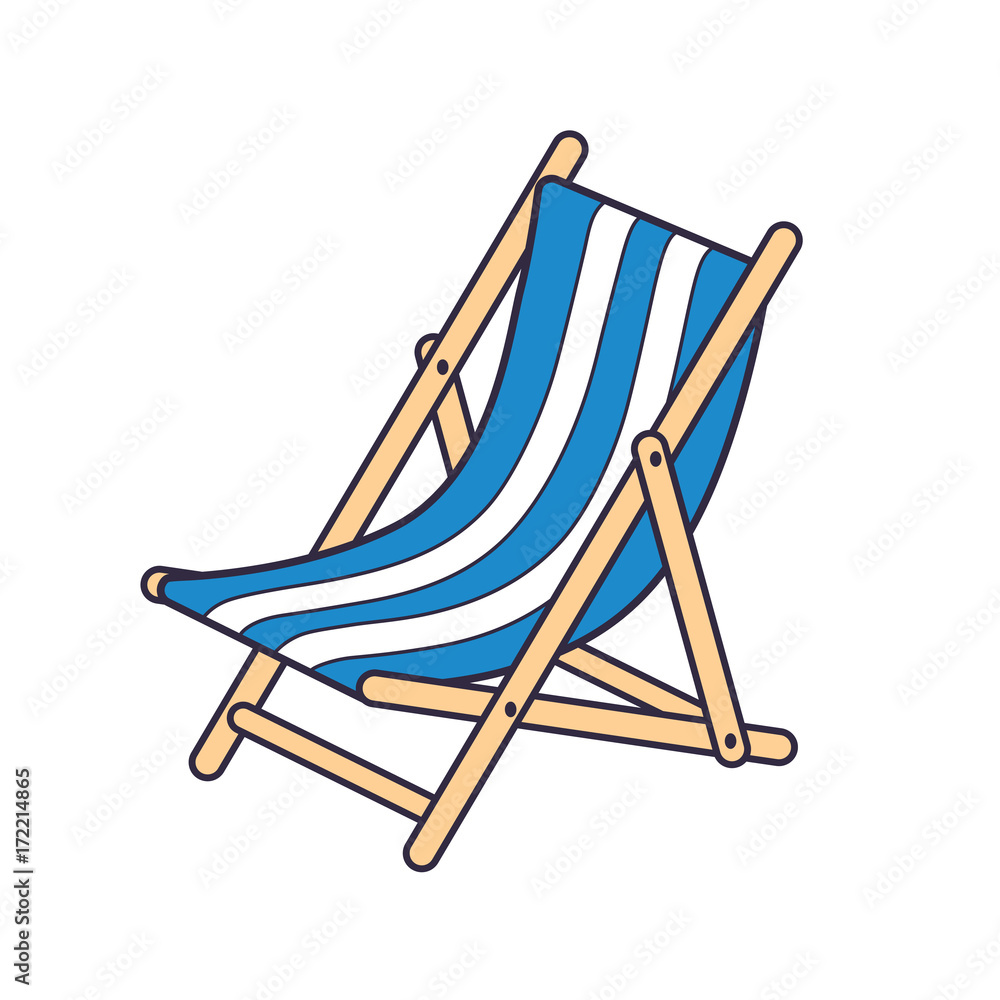 Blue striped beach deck chair vector isolated.