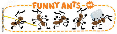 Funny small ants set. Children vector illustration