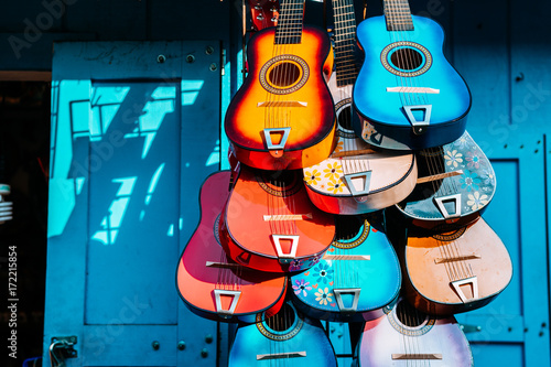 multi colored mexican guitars