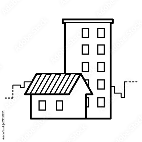 cottage and high-rise building line icon