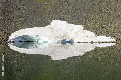 Details of Lake Schottensee partially covered with ice during thaw Flüela Pass canton of Graubünden Engadine Switzerland Europe photo