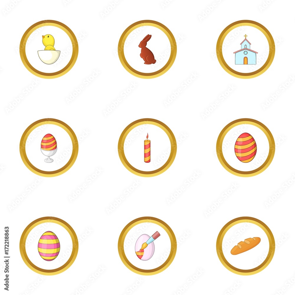 Easter icons set, cartoon style Easter icons set, cartoon style