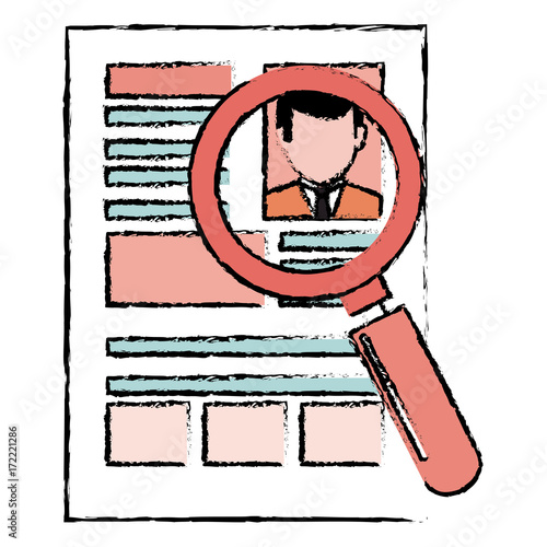 magnifying glass with curriculum vitae isolated icon