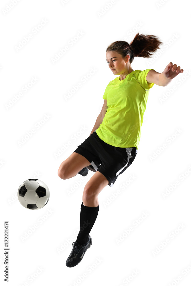 Naklejka premium Female Soccer Player Kicking Ball