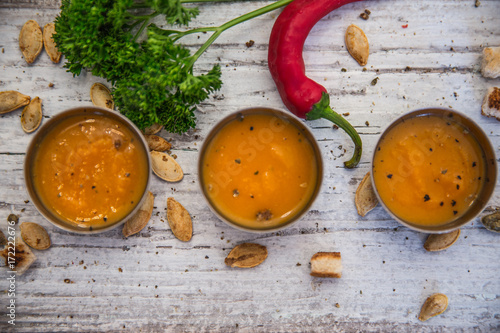 Pumpkin dip / Autumn concept / Copy space