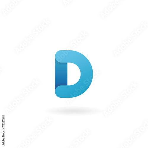Letter D logo. Blue vector icon. Ribbon styled font.