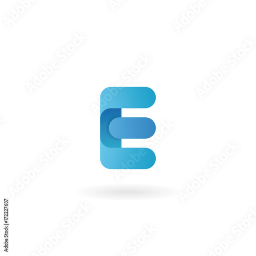 Letter E logo. Blue vector icon. Ribbon styled font.