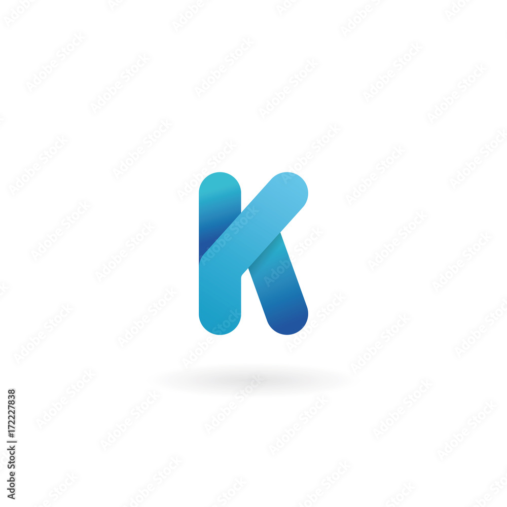 Letter K logo. Blue vector icon. Ribbon styled font. Letter K logo. Blue vector icon. Ribbon styled font.