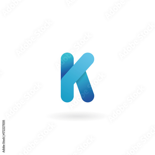Letter K logo. Blue vector icon. Ribbon styled font.