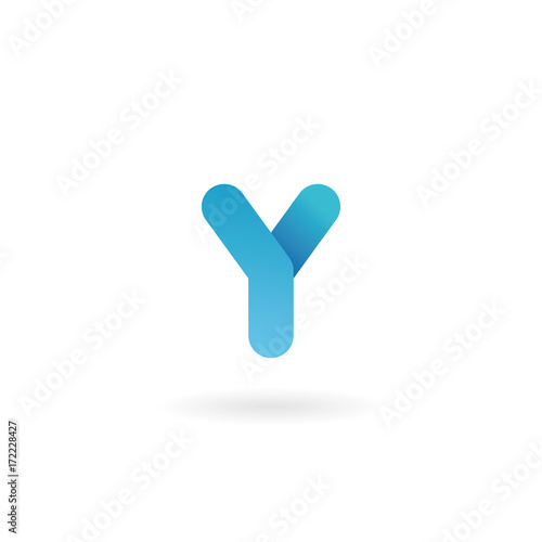 Letter Y logo. Blue vector icon. Ribbon styled font.