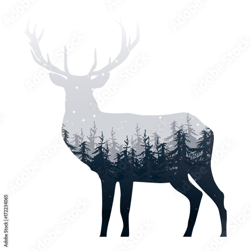 Ghostly deer with forest and sky inside