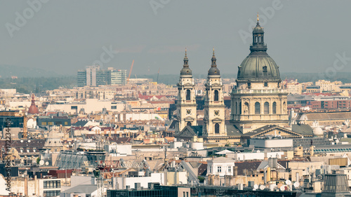 Rooftops and Dome of St. Stephens Basilica, Budapest, Hungary 