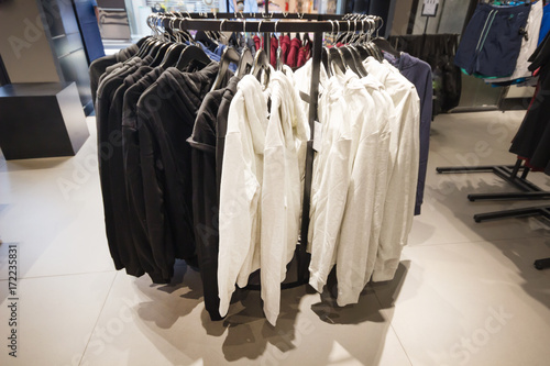 Fashionable jacket clothes in a boutique store ,Shopping fashion in retail store, concept