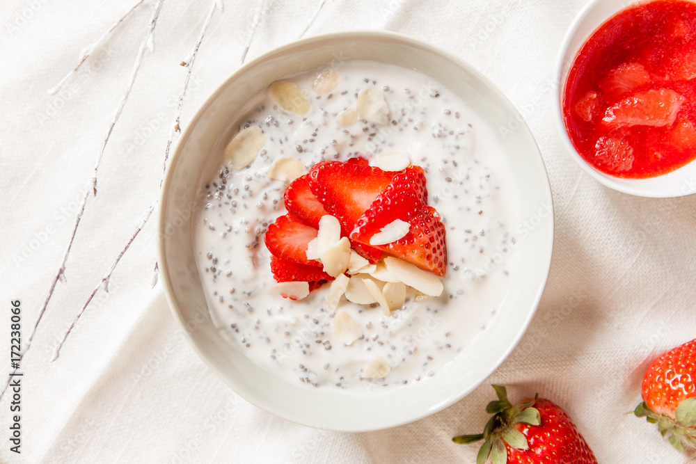 Chia pudding with strawberries and almonds Chia pudding with strawberries and almonds