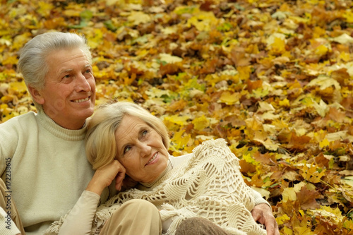 senior couple sitting on leaves © aletia2011