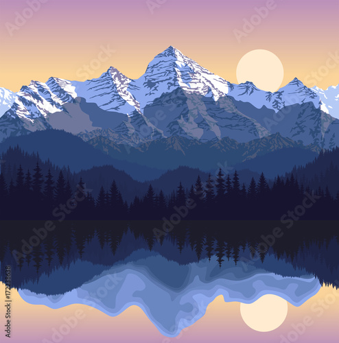 Vector illustration - lake in mountains