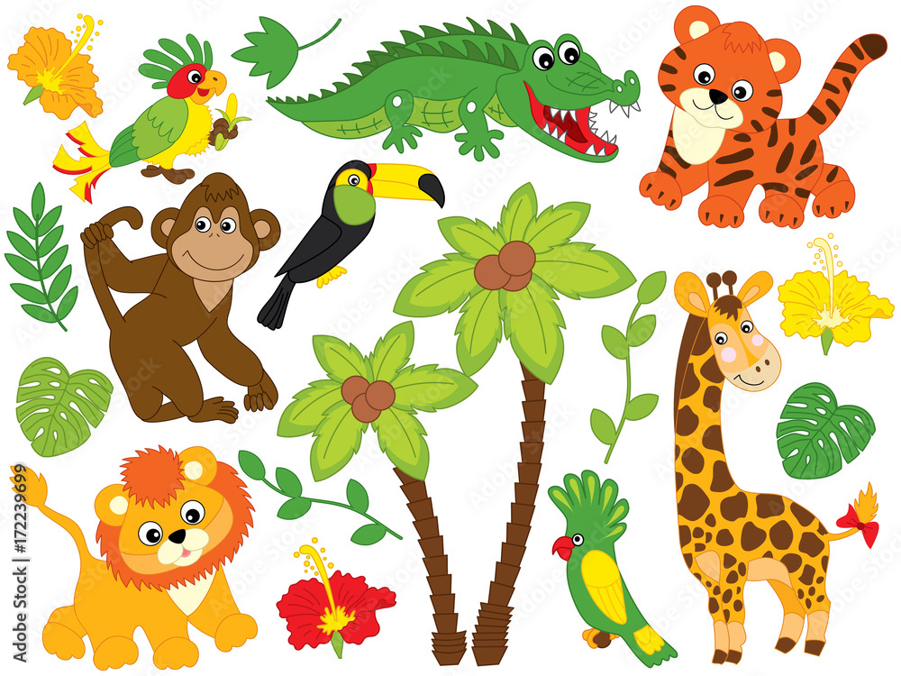 Vector Cartoon Safari Animals. Vector Jungle Animals Stock Vector | Adobe  Stock
