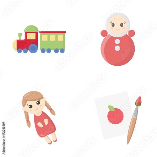 Train.kukla, picture.Toys set collection icons in cartoon style vector symbol stock illustration web.