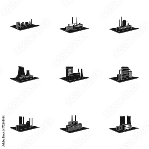 Processing factory,metallurgical plant and other production. Factory and industry set collection icons in black style isometric vector symbol stock illustration web.