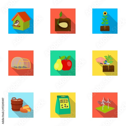 Farm, ecology, nature and other web icon in flat style. Soil, manure, plot, icons in set collection.