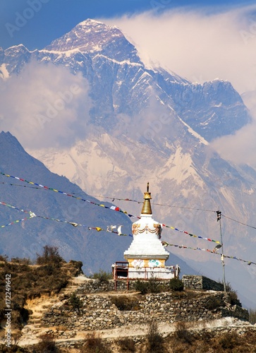 Evening view of stupa near Namche Bazar and Mount Everest