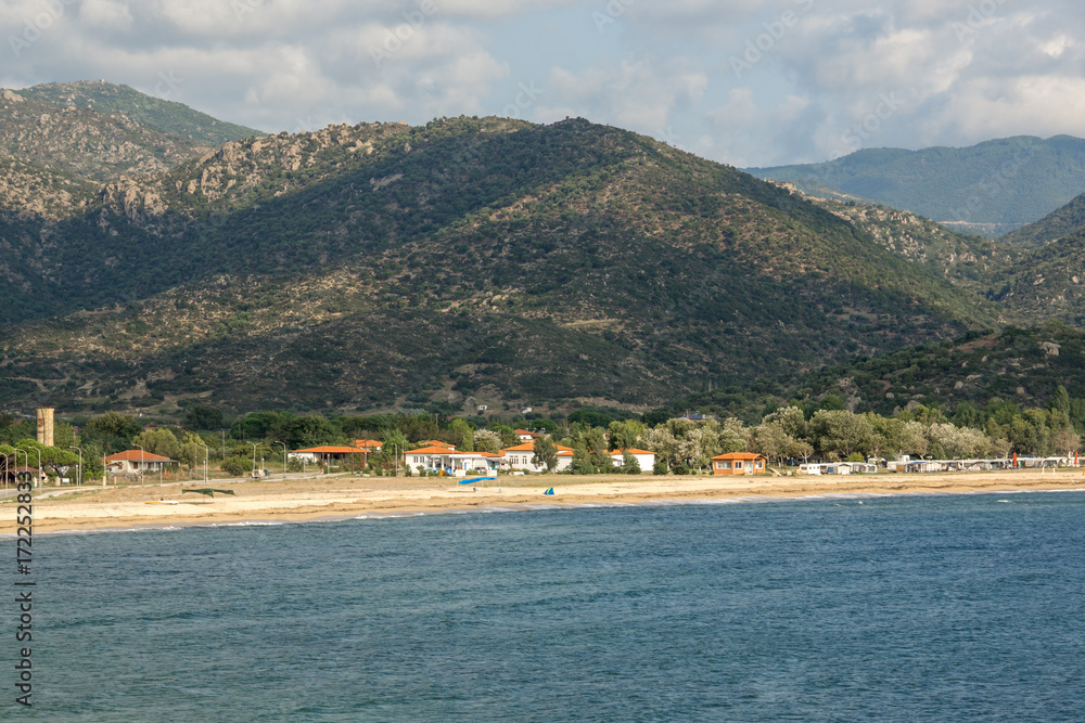 Panoramic view of Sykia Beach at Sithonia peninsula, Chalkidiki, Central Macedonia, Greece