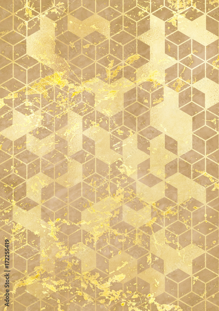 Watercolor marble background with geometric cube pattern. Watercolor marble background with geometric cube pattern.