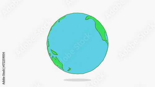 Hand drawn Earth spinning. Loop ready hand drawn animation of Earth spinning. Cartoon Earth globe rotation Isolated on white background seamless loop. globe art. ecology and recycle concept