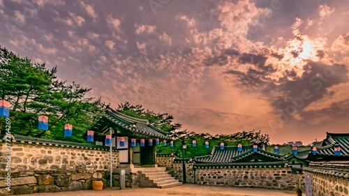 South Korea, Seoul - Sunset at namsan hanok village. Time lapse