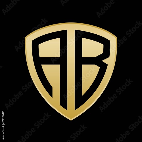 Initial letters logo ab gold monogram shield shape vector