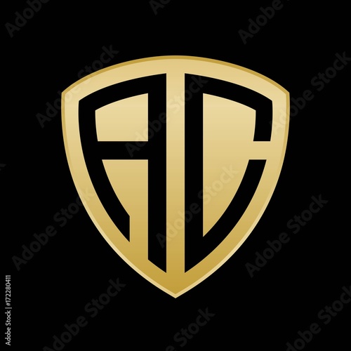 Initial letters logo ac gold monogram shield shape vector