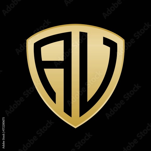 Initial letters logo av gold monogram shield shape vector
