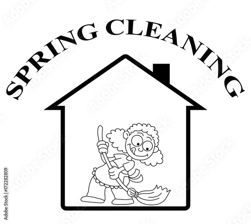 Representation of home spring cleaning isolated on white background