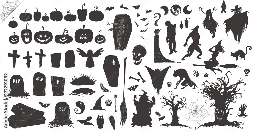 Halloween cards, patterns, decorations.