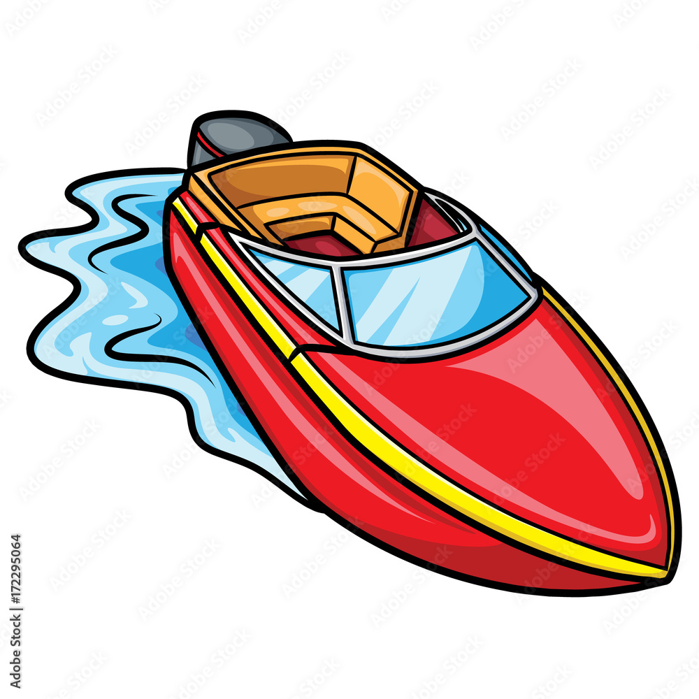 Motorboat Cartoon Illustration of cute cartoon Motorboat. Stock Vector