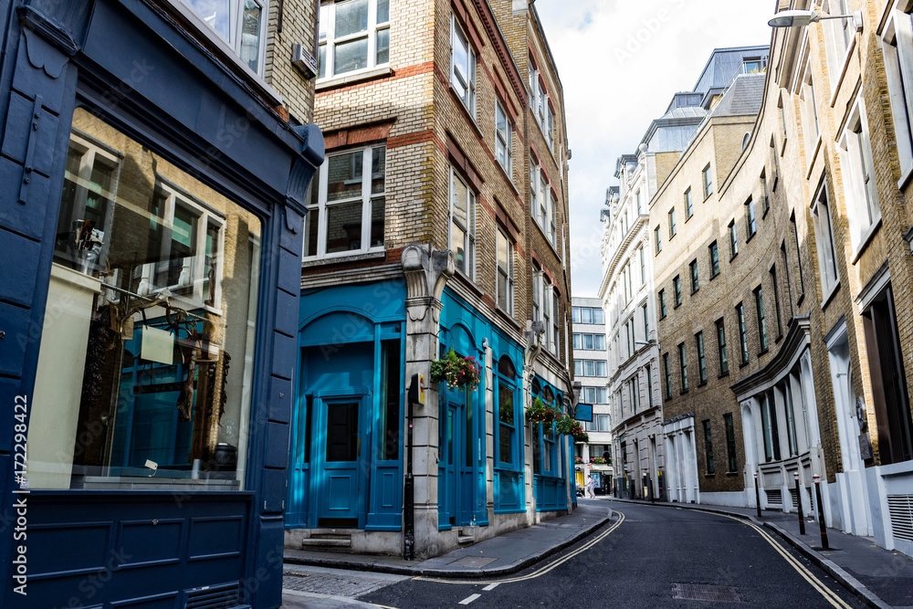 Beautiful colorful deserted street scene in London England.