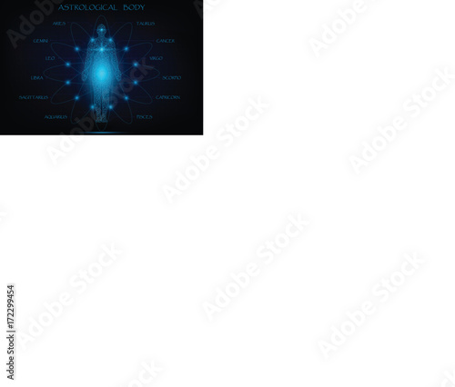 Astrological body, twelve zodiac background, vector illustration.