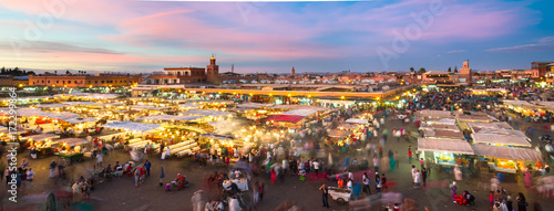 Jamaa el Fna market square, Marrakesh, Morocco, north Africa. Jemaa el-Fnaa, Djema el-Fna or Djemaa el-Fnaa is a famous square and market place in Marrakesh's medina quarter.