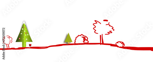 Christbaum Grün Rot Hintergrund Weihnachten Landschaft Band Banner Panorama 