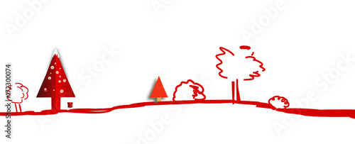 Weihnachten Landschaft Rot Hintergrund Band Banner Weihnachtslandschaft Christbaum 