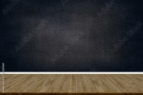 Chalkboard background wall texture with wood floor vintage aged old. for advertise display product.